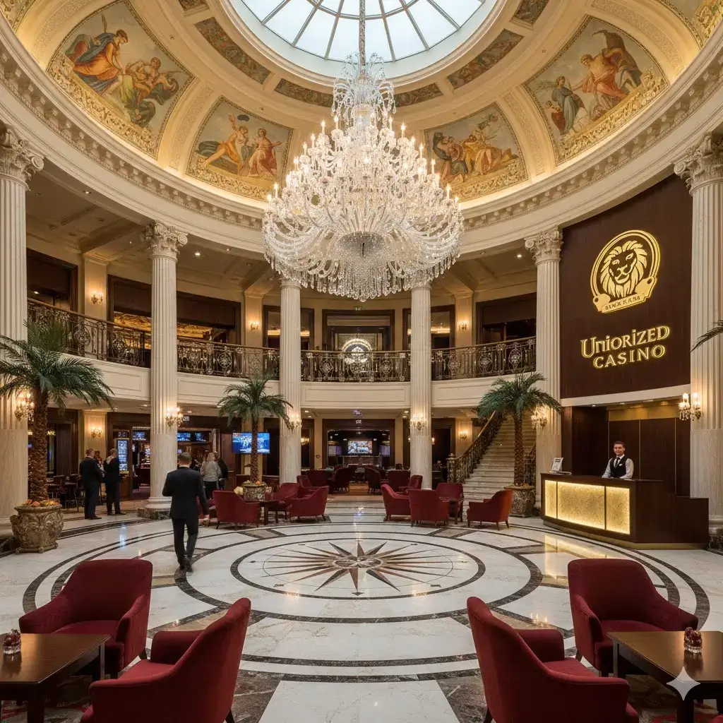 Uniorized kazino interjers ar elegantiem spēļu galdiem