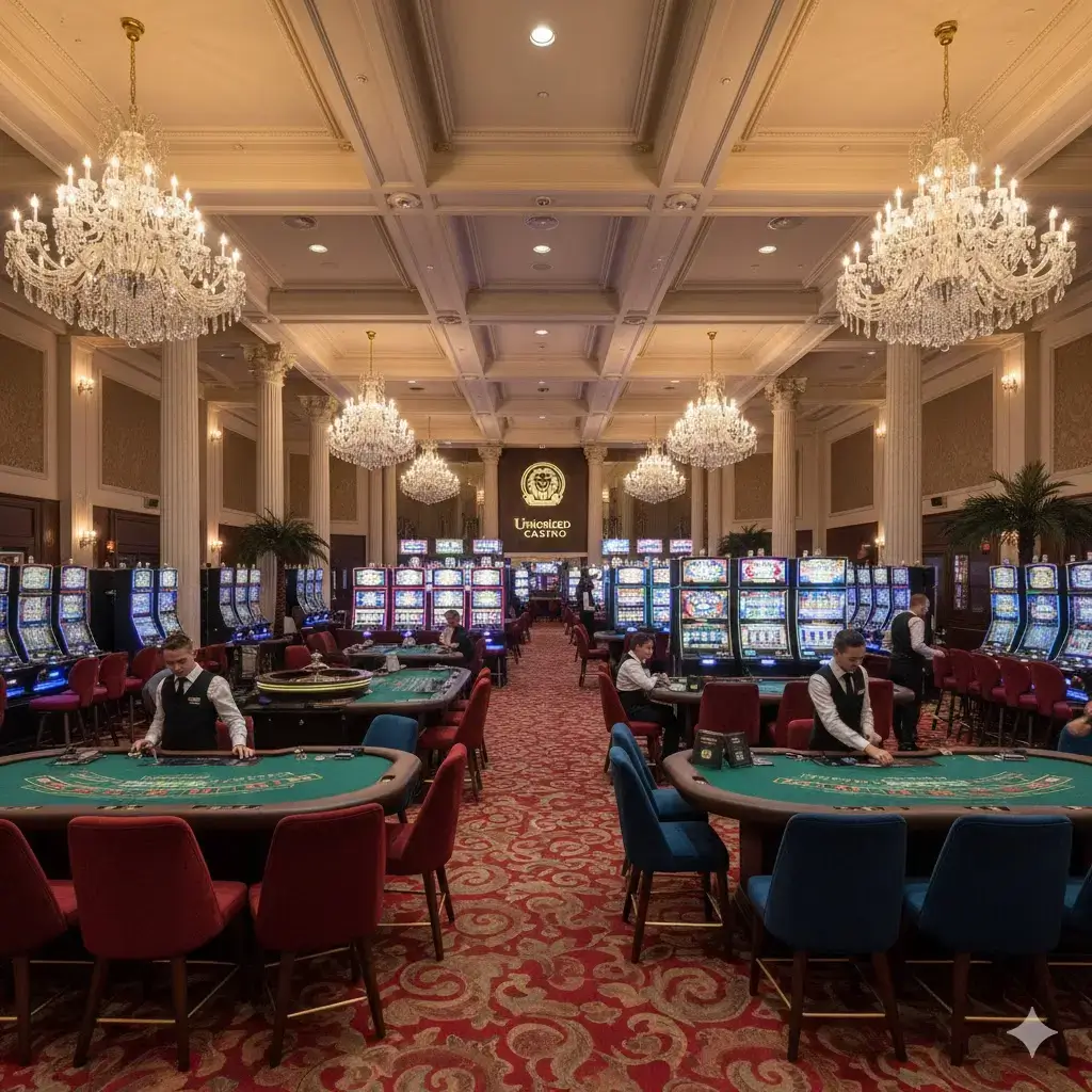 Uniorized kazino elegantais interjers ar zelta akcentiem